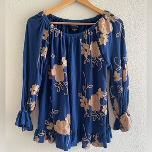 Anthropologie Liv Los Angeles embroidered long sleeve blouse size Medium